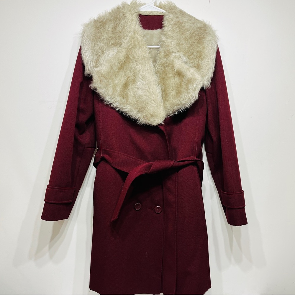 Vintage Betty Rose Burgundy Coat with Faux Fur Collar and Lining